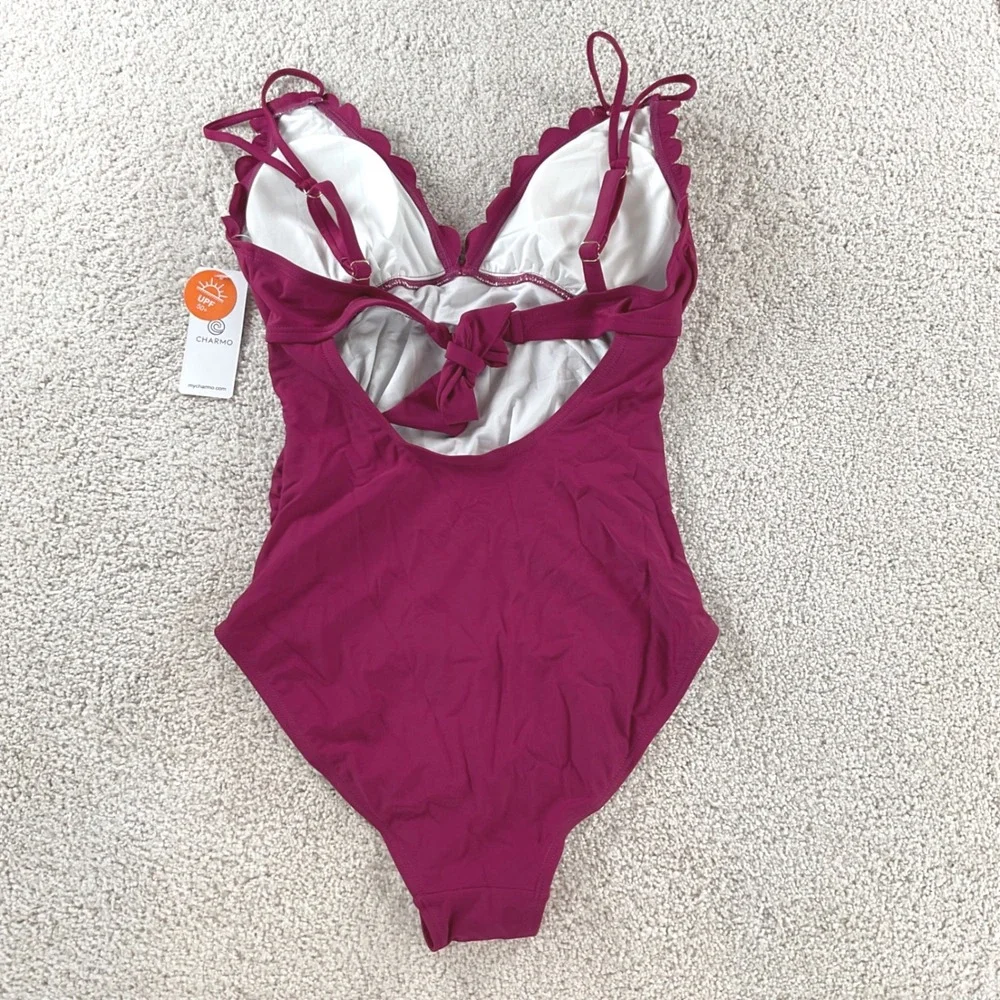 Charmo Womens Maternity One Piece Swimsuit Plum Scalloped Ruched‎ UPF 50+ Size M